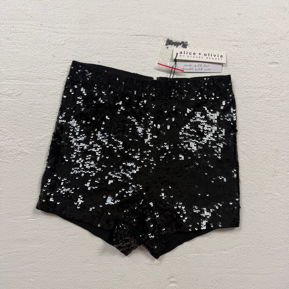 Alice + Olivia Lacie Sequin Hot Short Black High Rise, Size 0